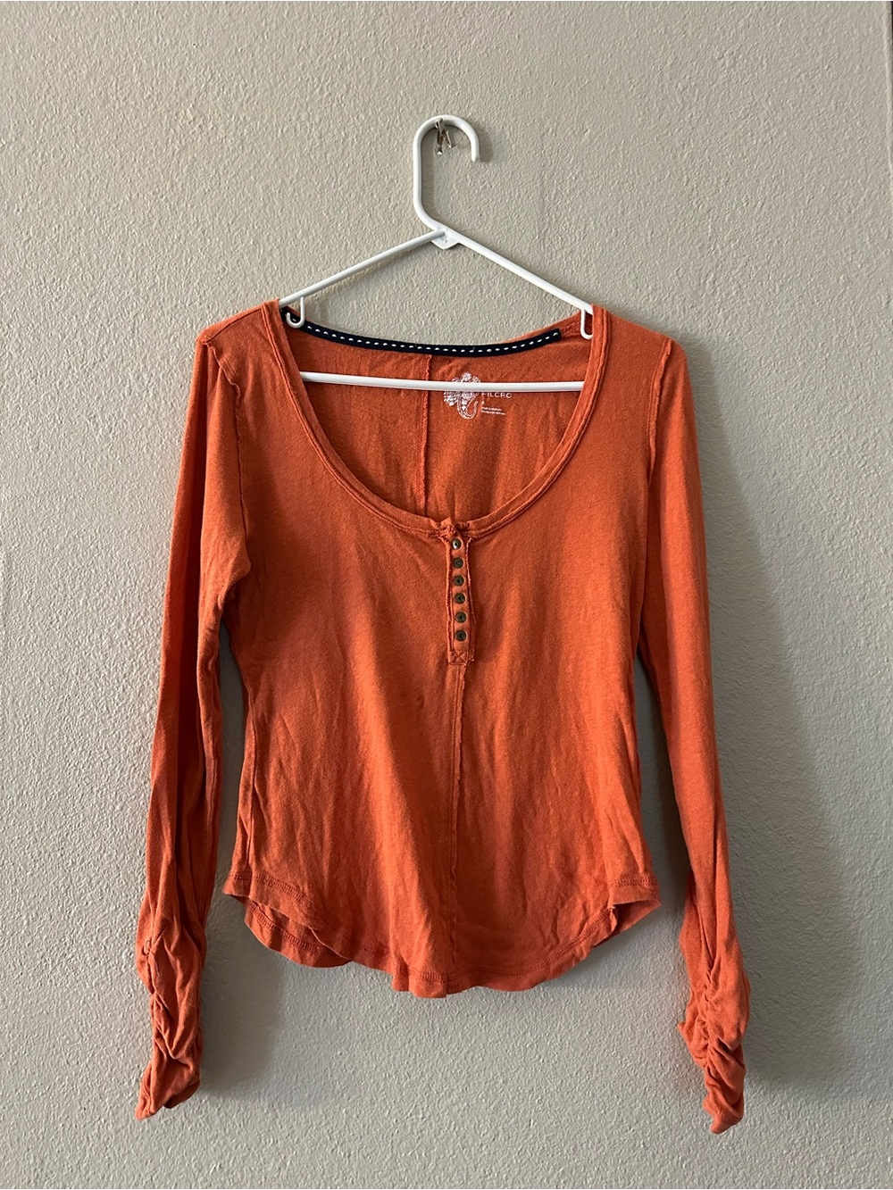 Pilcro Long Sleeve Scoop Henley Top - Orange